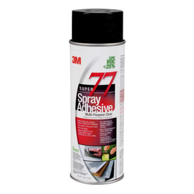 3M™ Super 77™ CA Multipurpose Spray Adhesive, Low VOC <25%, Clear, 24 fl oz Can (Net Wt 18.0 oz), 12/Case